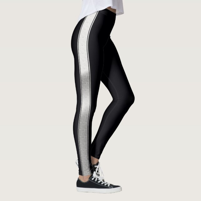 Legging Preto com tiras de folhas prateadas (Direita)