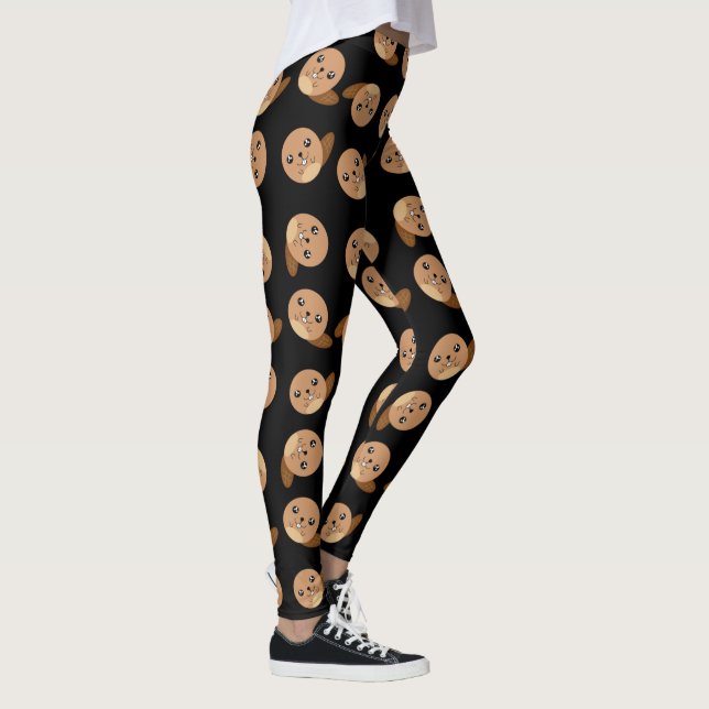 Legging Preto de castor-do-kawaii (Direita)