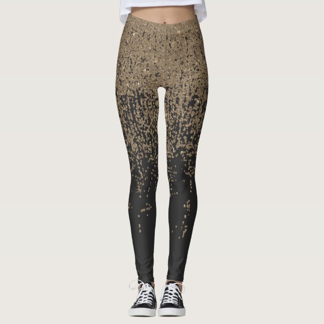 Legging Preto Dourado salpicado Ombre do brilho (Frente)