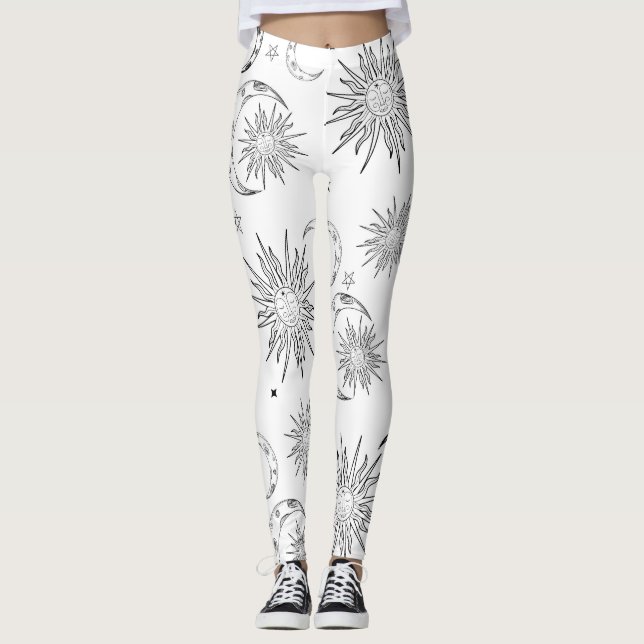 Legging Preto e Branco Caprichoso Sol Lua e Estrelas (Frente)