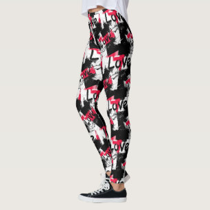 Legging Preto e branco com pontos vermelhos padrões de amo