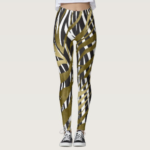 Legging Preto e Dourado Estampa de Zebra Safari Chic Glamo