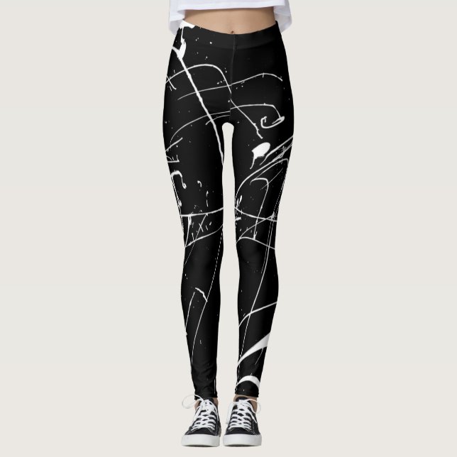 Legging Preto E Escória De Tinta Branca (Frente)