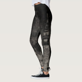 Legging Preto e Taupe Skyline de Veneza Itália Envelhecido