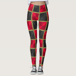 Legging Preto e vermelho com quadrados Dourados