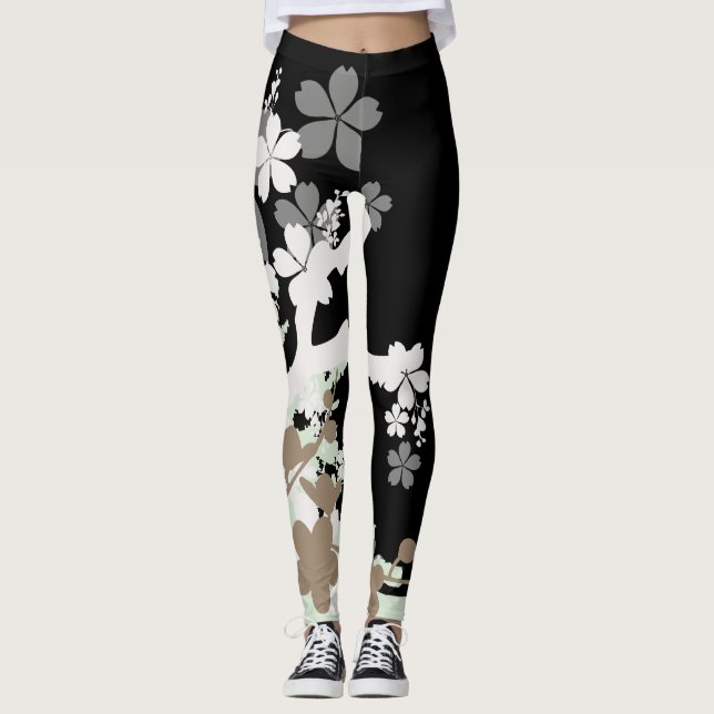 Legging Preto japonês dos Leggins de Patern B do quimono (Frente)