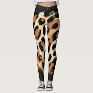 Legging Preto Marrom Creme Pintado Leopardo Estampa de Ani