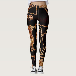 Legging Preto/motivo africano de Brown em caneleiras