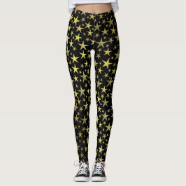 Legging preto+ouro, brilhante, brilhante, estrela, cor, de