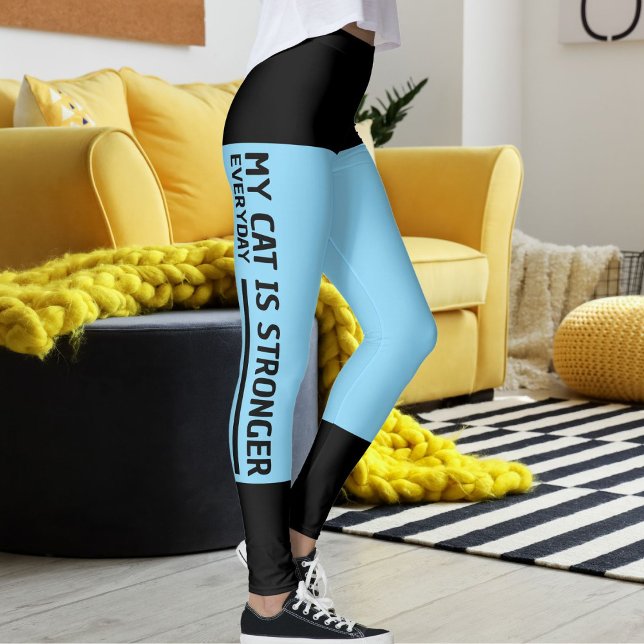 Legging Preto Personalizado Blue Stripes Cat Retro (Criador carregado)