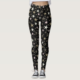 Legging preto, prata, brilhante, brilhante, estrela, cor,