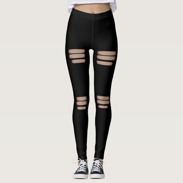 Legging Preto rasgado moderno falso (Frente)