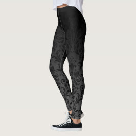 Legging Preto Sobre Damasco Floral De Gradação De Ombre Pr