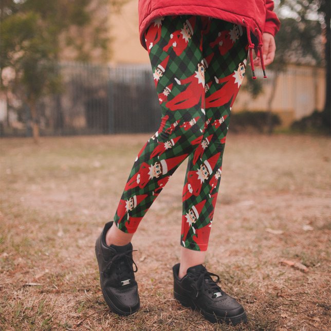 Legging Preto Verde Escuro Cheque Elf Calças de Natal (Criador carregado)