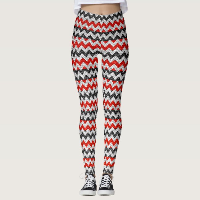 Legging Preto Vermelho Branco Chevron Moderno Couro (Frente)