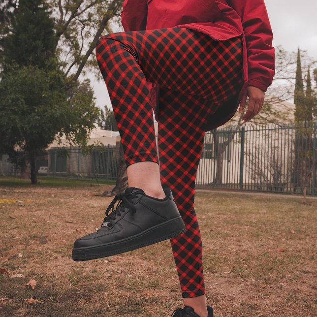 Legging Preto Vermelho Brilhante Cheque Calças de Natal (Criador carregado)