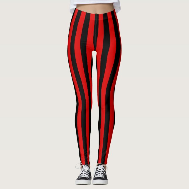 Legging Preto Vermelho Vertical Grande Estirpe Mulheres Se (Frente)