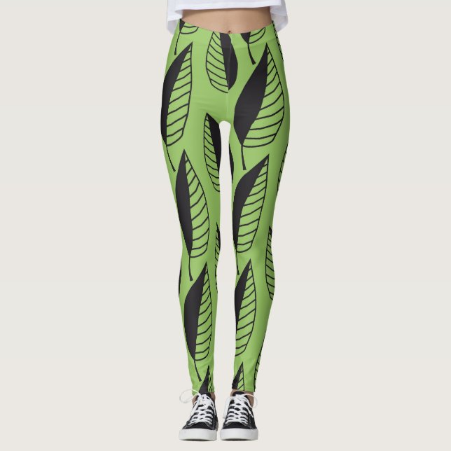Legging primavera de folhas verdes (Frente)