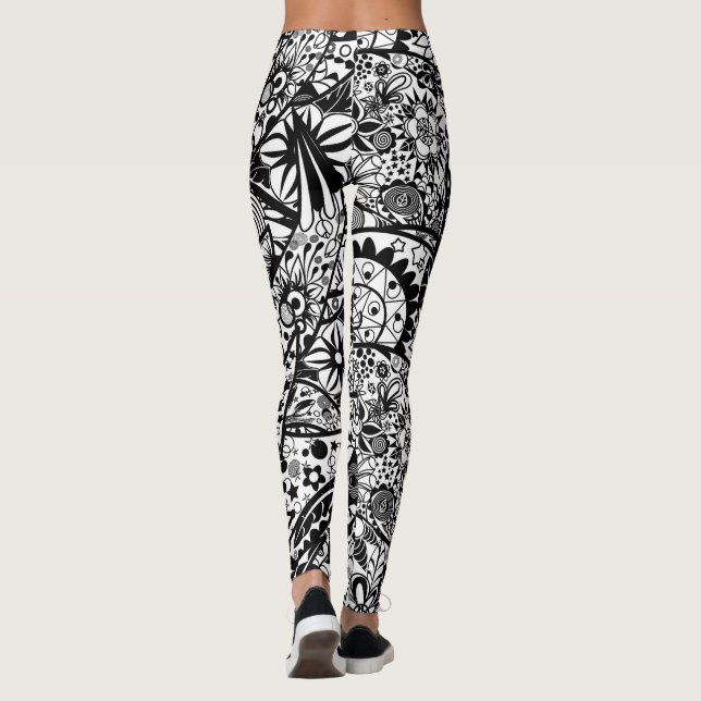 Legging Primavera Floral de Pernas Brancas Pretas (Verso)