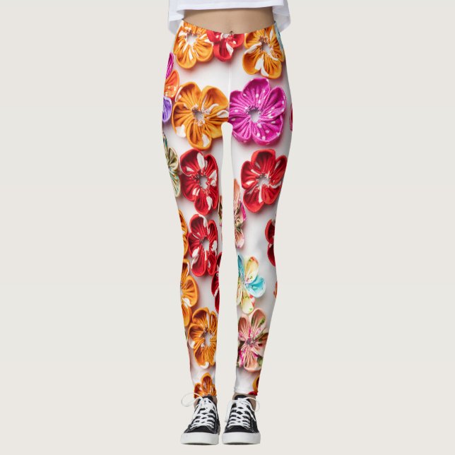 Legging Primavera tecido com costura manual Flores multico (Frente)