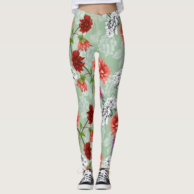Legging Primavera Verde Floral: Desenho Mão (Frente)