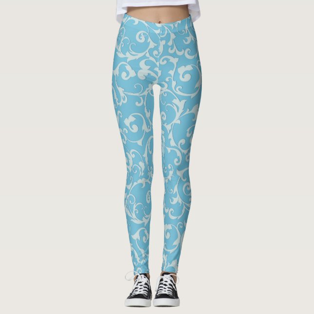 Legging Princesa Blue Elegant Royal Damask Swirl (Frente)