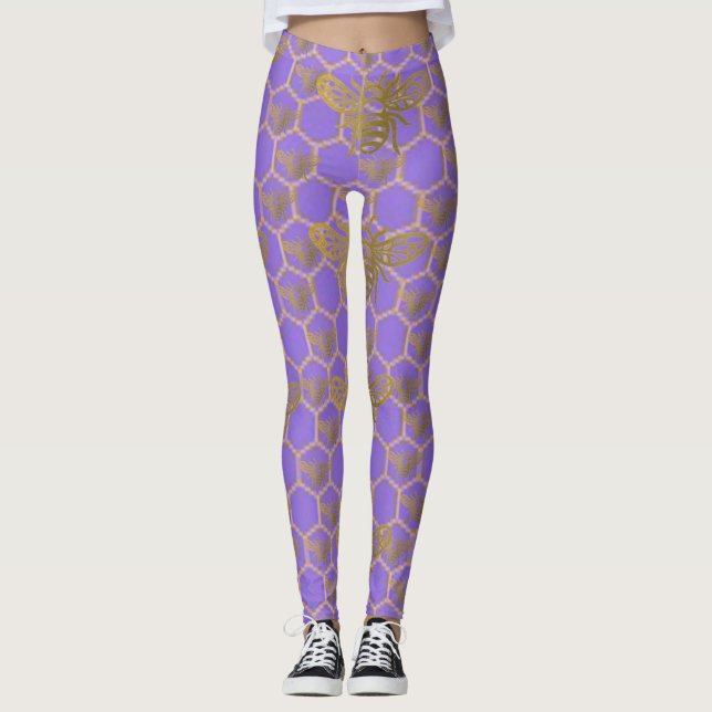 Legging Princesa do Óleo de CBD Abelha Dourada Roxa  (Frente)