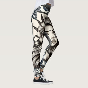 Legging Princesa Polinésia Floral Tribal Azul