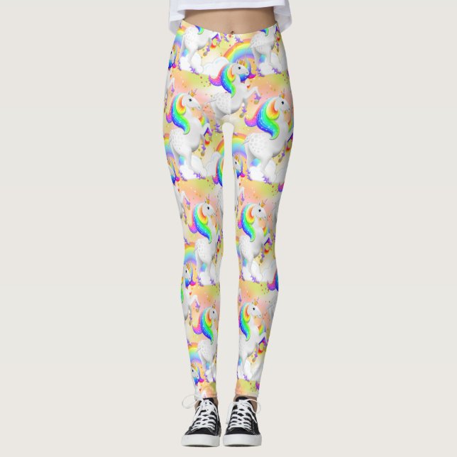 Legging Princesa Unicórnio de Estrelas e Arco-íris da Flor (Frente)
