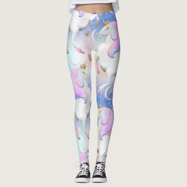 Legging Princesa Unicórnio Rosa e Azul Noite (Frente)