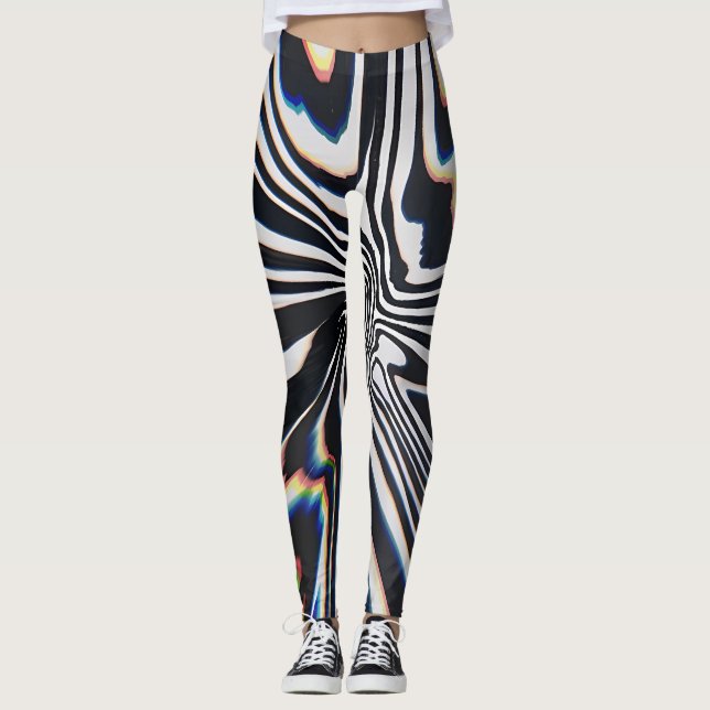 Legging Prisma de Arte de Linha Distorcida com Efeito Glit (Frente)