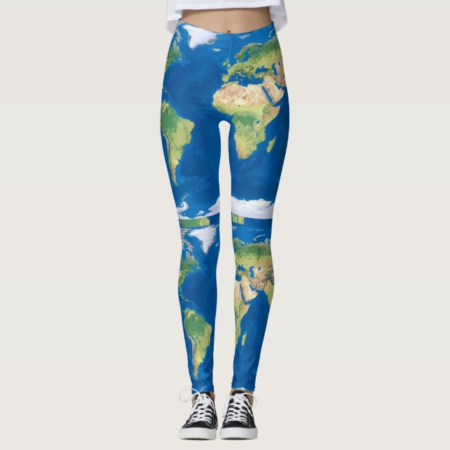 Legging Projeção de Mapa do Mundo Artístico (Frente)