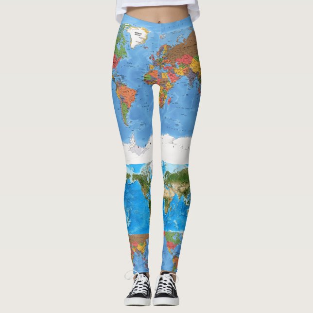 Legging Projeção de Mapa do Mundo Artístico (Frente)