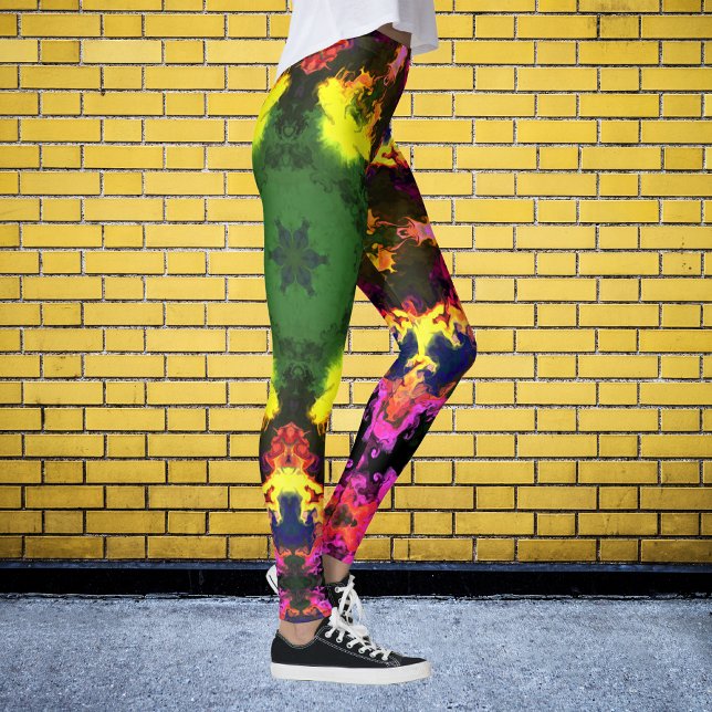 Legging Psicodélica Flor de Mandala, Cor-de-rosa, amarelo  (Criador carregado)