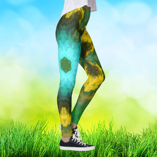 Legging Psicodélica Hippie Amarelo Verde e Ciano