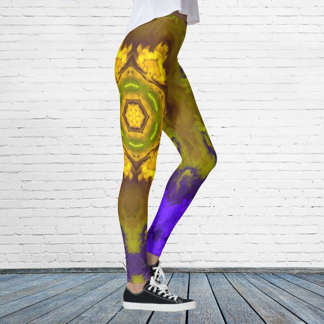 Legging Psicodélico Flor Mandala, Púrpura e Amarelo (Criador carregado)