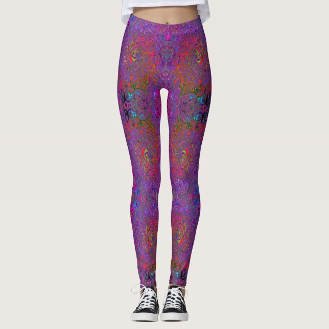 Legging Psicodélico Groovy Magenta Retro Líquido (Frente)