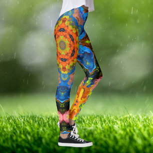 Legging Psicodélico Hippie Laranja Azul e Verde