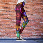 Legging Psicodélico Mandala Flor Púrpura Laranja e Verde<br><div class="desc">Este design psíquico caleidoscópio apresenta roxo,  laranja e verde. Visuais vibrantes e triviais para o hippie moderno ou qualquer um que ama cores brilhantes e fundas!</div>