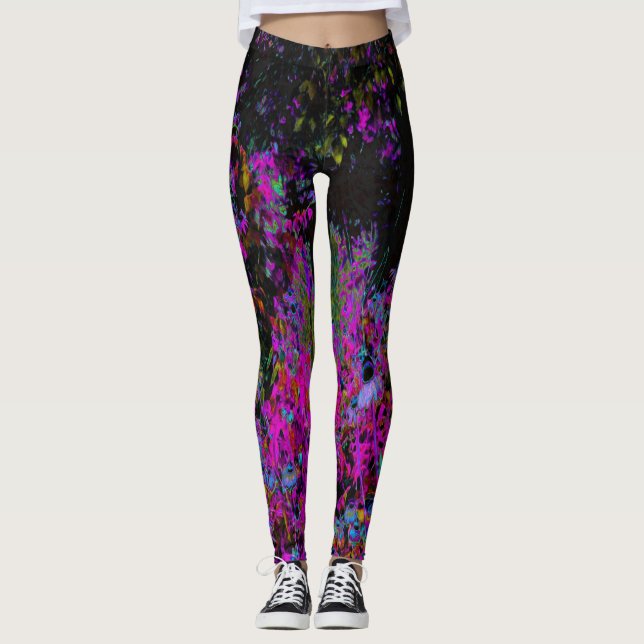 Legging Psicodélico, Rosa Quente e Jardim Negro (Frente)