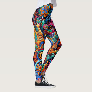 Legging Psychedelic Batik Guitar Arte Colorida Música Retr