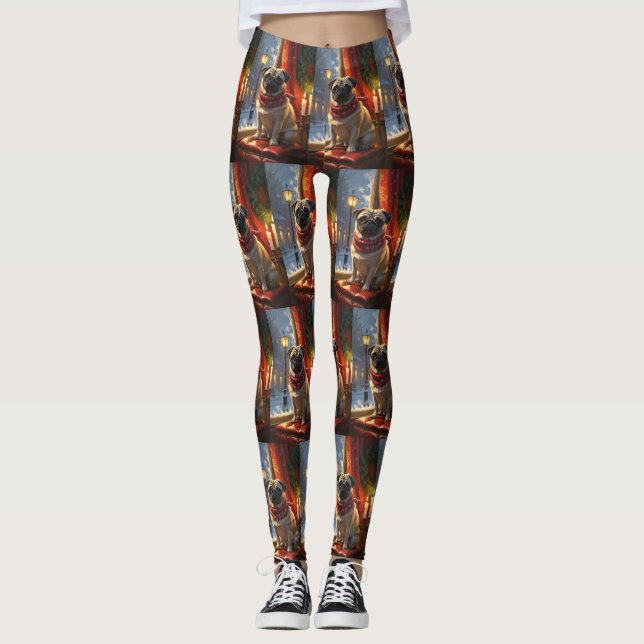 Legging Pug com Férias das Luzes de Natal (Frente)