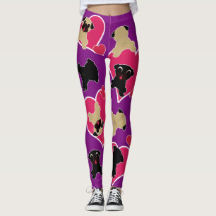 Legging Pugs com corações no roxo