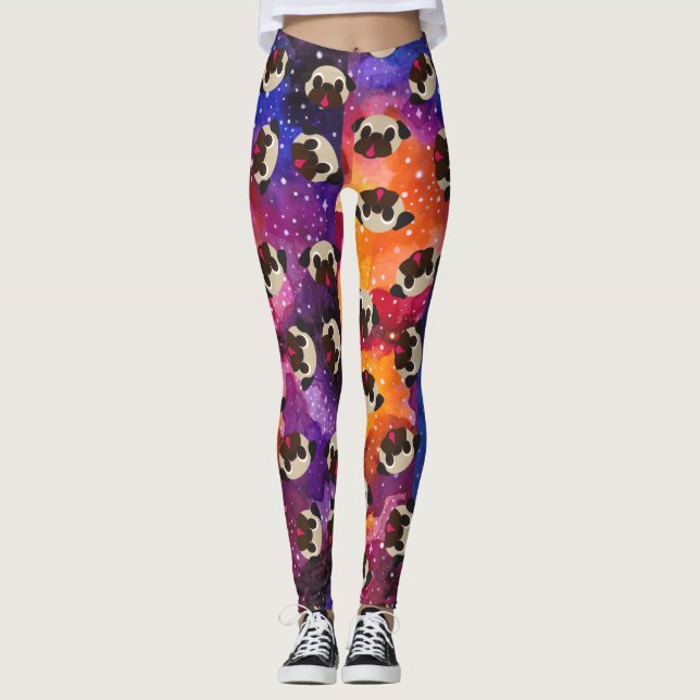 Legging Pugs da jovem corça no fundo cósmico do espaço (Frente)