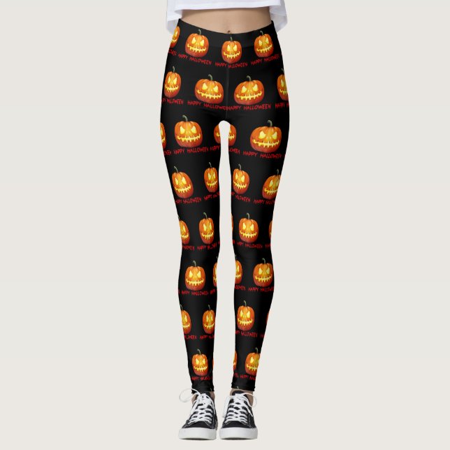 Legging Pumpkin Assustado Padrão Bonito das Halloween Qued (Frente)