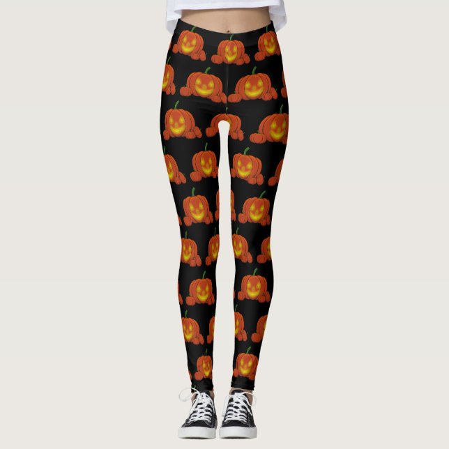 Legging Pumpkin brilhante Jack-o'-Lanterna (Frente)