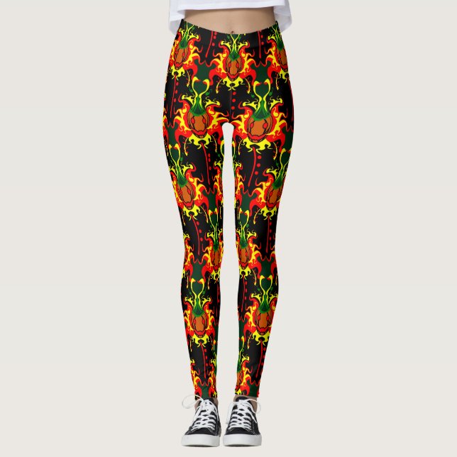 Legging Pumpkin Cabeça Flaming Padrão de Interbloqueio (Frente)