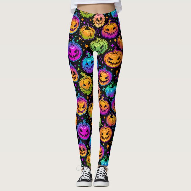 Legging Pumpkin De Halloween Brilhante E Multicolor Le (Frente)