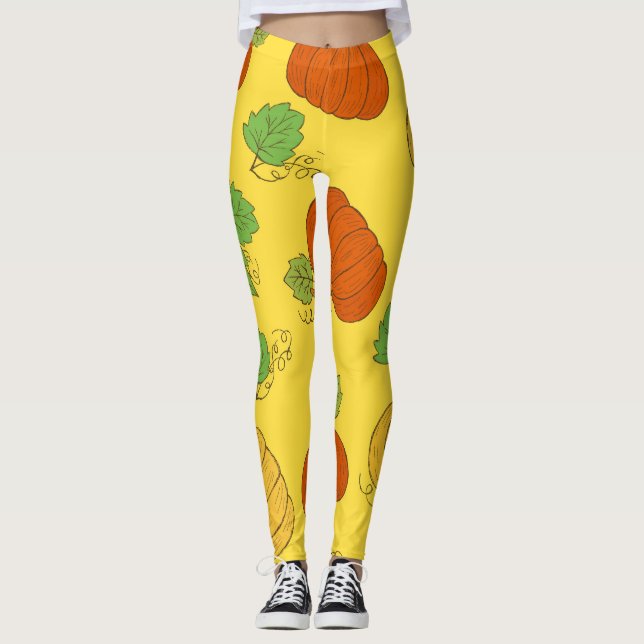 Legging Pumpkin Doodle: Mão Desenhada Sem Costura (Frente)