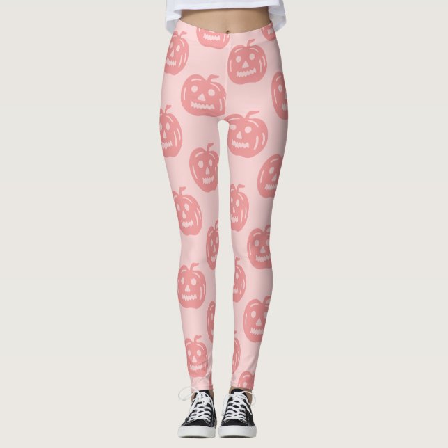 Legging Pumpkin Pink Halloween Patterna Meninas de fantasi (Frente)